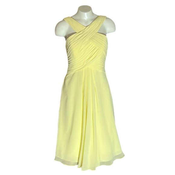 Azazie Butter Yellow Homecoming, Semi, Cocktail Halter Neck MIDI Dress - Picture 1 of 8